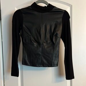 Black Faux Leather Women's Top